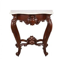 Consolle stile luigi filippo in legno di mogano con ripiano in marmo bianco