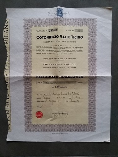 Certificato azionario 333 - certificato,