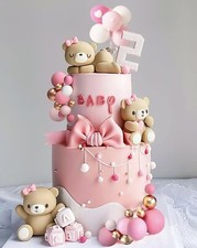 Torta Scenografica Orsetti Rosa Battesimo Personalizzabile Femmina Compleanno