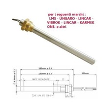 Resistenza Candeletta Stufa a pellet 3/8 280W 160mm UNGARO KARMEK 150mm battuta