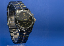 Orologio Uomo Vintage 2003 Seiko Kinetic 5M62-0C80 Tono Oro Nero revisionato USA