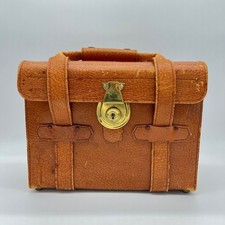 Borsa fotocamera vintage pelle marrone treno bagaglio piccola borsa da viaggio lucchetto tono oro