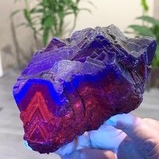 1,58 libbre rosa nera naturale fluorescente cubo fluorite esemplare bagliore sotto luce UV