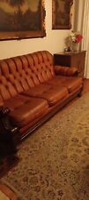 divano 3 posti pelle con due poltrone in pelle e tavolino in legno