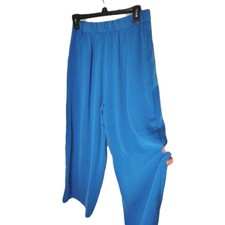 Pantaloni palazzo lunghi Tronjori vita alta casual gamba larga taglia media blu