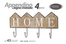 APPENDINO APPENDIABITI PARETE MURO CASA METALLO LEGNO HOME 4 GANCI 43*5*21 cm