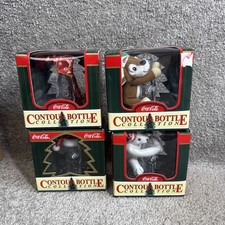 Lotto di 4 BOTTIGLIE CONTORNO COCA-COLA COLLEZIONE Natale ORNAMENTI EUC anni '90