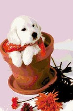 SCHEMA SCHEMI PUNTO CROCE RICAMO QUADRO CANE NEL VASO DOG CROSS STITCH PATTERN