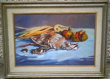 ENZO LENZI - PERNICE E MELAGRANE - COMPOSIZIONE - VECCHIO QUADRO DIPINTO OLIO