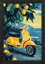 Yellow Vespa by the Sea Framed