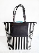 Borsa a Spalla Donna Carpisa Bianca Nera Righe Strisce Shopper Estate Tote Zip
