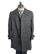 Cappotto vintage in Lana tweed coat Grigio Lungo Uomo Taglia 50 prince of wales