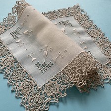 Centrino antico tovaglietta merletto ad ago reticella rettangolare 40x26 cm ecrù