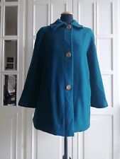 Cappotto corto donna 100% lana verde petrolio caban vintage elegante L / 44 IT