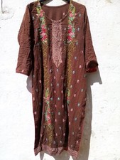 ❤ Abito vintage indiano con ricamo spiaggia gancio tunica 36 38 40 42 ❤ 