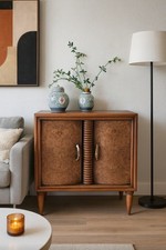 Mobile Armadietto Credenzina Legno Massello Radica Di Pioppo Comodino 2 Ante 