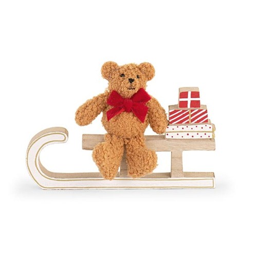 Slitta legno con orso - con,