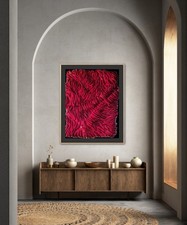 Quadro Moderno Materico,rosso scuro,  fatto a mano, argilla su tela, cm. 40x32x8