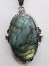 Collana Con Pendente In Argento .925 Pietra Dura, Vintage Anni 70/80 Originale 