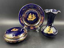 Porta gioielli portagioie soprammobile Porcellana Castel Limoges cobalt oro22 Kt