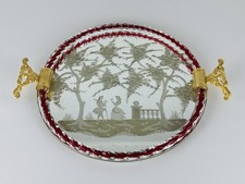 Vassoio A Specchio In Vetro di Murano Cornice Rossa Torchon Design Venezia 1960