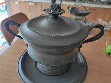 Elegante Antica Zuppiera con coperchio e sottopiatto LW Peltro 95% Made in Italy