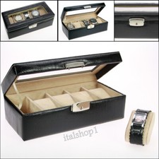 BOX SCATOLA CUSTODIA PORTA OROLOGI PORTAOROLOGI COLORE NERO PER 5 OROLOGI