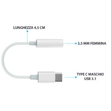 CONVERTITORE CONNETTORI CUFFIE AUX USB MASCHIO JACK FEMMINA MM 3,5 USB C uc