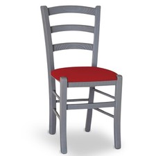 Sedia Venezia in legno di faggio grigio con seduta in similpelle color rosso