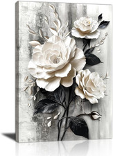 Nero Bianco Rosa Fiori Canvas