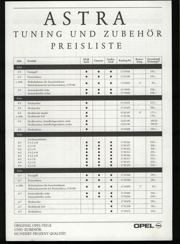 Listino prezzi opel - astra, f