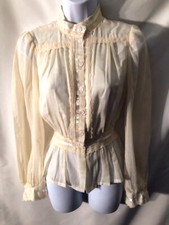 Camicia vintage anni 70 avorio Jessica's Gunnies Gunne Sax vittoriana collo alto pizzo M 