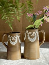 Antica brocca Dudson Paxton x due gres testa di leone swags floreale rilievo c1883