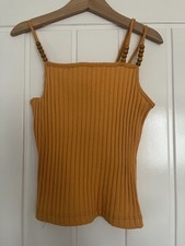 ZARA canotta cami a costine ragazza arancione senape perline legno 8-9 anni 130 cm