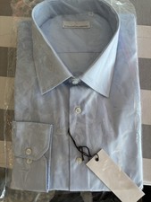 CAMICIA ABITO CALATA CALABRITTO tinta unita blu cielo popeline cotone Italia 46 18 1/2 nuova con etichette