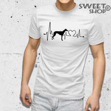 T-Shirt MAGLIETTA BATTITO CUORE LEVRIERO CANE AMORE CUORE IDEA REGALO