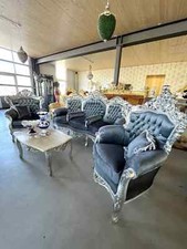 Set Divano Francese Luigi Barocco Set Divano Fatto a Mano Velluto Grigio Argento