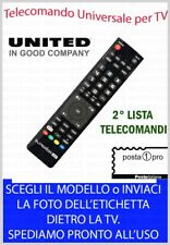 TELECOMANDO UNIVERSALE per TV,DECODER,SAT,DTT UNITED - SCEGLI MODELLO LISTA N° 2