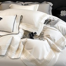 Set lenzuola di lusso bordo cavo cotone egiziano, blu, 1 copripiumino, 2 federe,