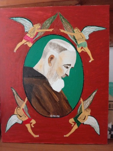 Quadro naif padre pio - quadro, con