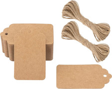 100 PCS Etichette Regalo,Etichette in Carta Kraft,7X4Cm Tag Regalo Con Spago in 
