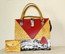 Borsa in pelle italiana elegante PELLE DI COCCODRILLO rosso nero moda fashion  