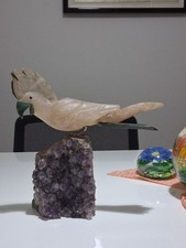 Scultura Papagallo quarzo base geode di ametista naturale