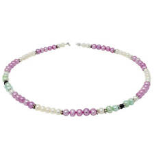Collana Collier Dolce Perle Multicolore Fucsia Verde Chiaro Bianco Crema Nero