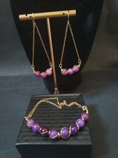 Meoni Bracciale + Orecchini Agata Viola E Ametista Artigianale 