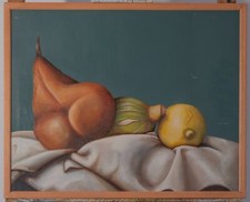 Natura morta pera, fico e limone - Tempera su compensato - 1998 - dim. 50x40