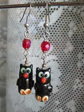 Orecchini pendenti animali portafortuna gufo gufetto nero Halloween Gothic Dark
