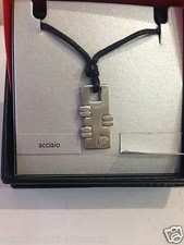 collana uomo ragazzo  ROSSO AMANTE acciaio steel  piastra cordoncino nero 