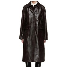 Trench coat uomo in vera pelle nero coccodrillo goffrato cappotto invernale c...