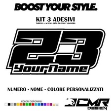 3 Adesivi Stickers NUMERO NOME GARA NUMERI Moto Cross Honda Ktm Yamaha Suzuki